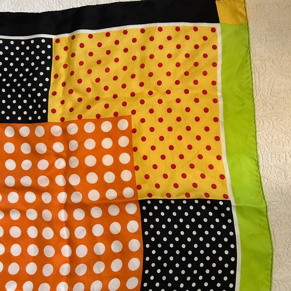 Jones New York silk scarf - bright colors and black w/ white polka dots - Picture 7 of 8